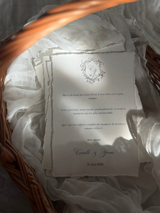 Carte de remerciement - Papier coton