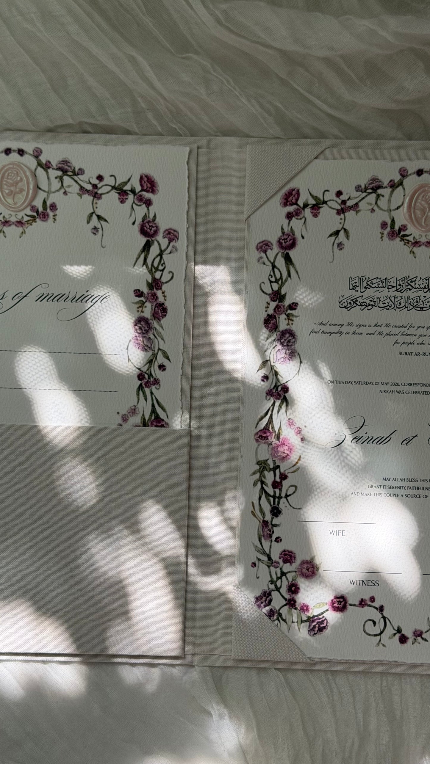 Feuille de conditions - Mariage religieux