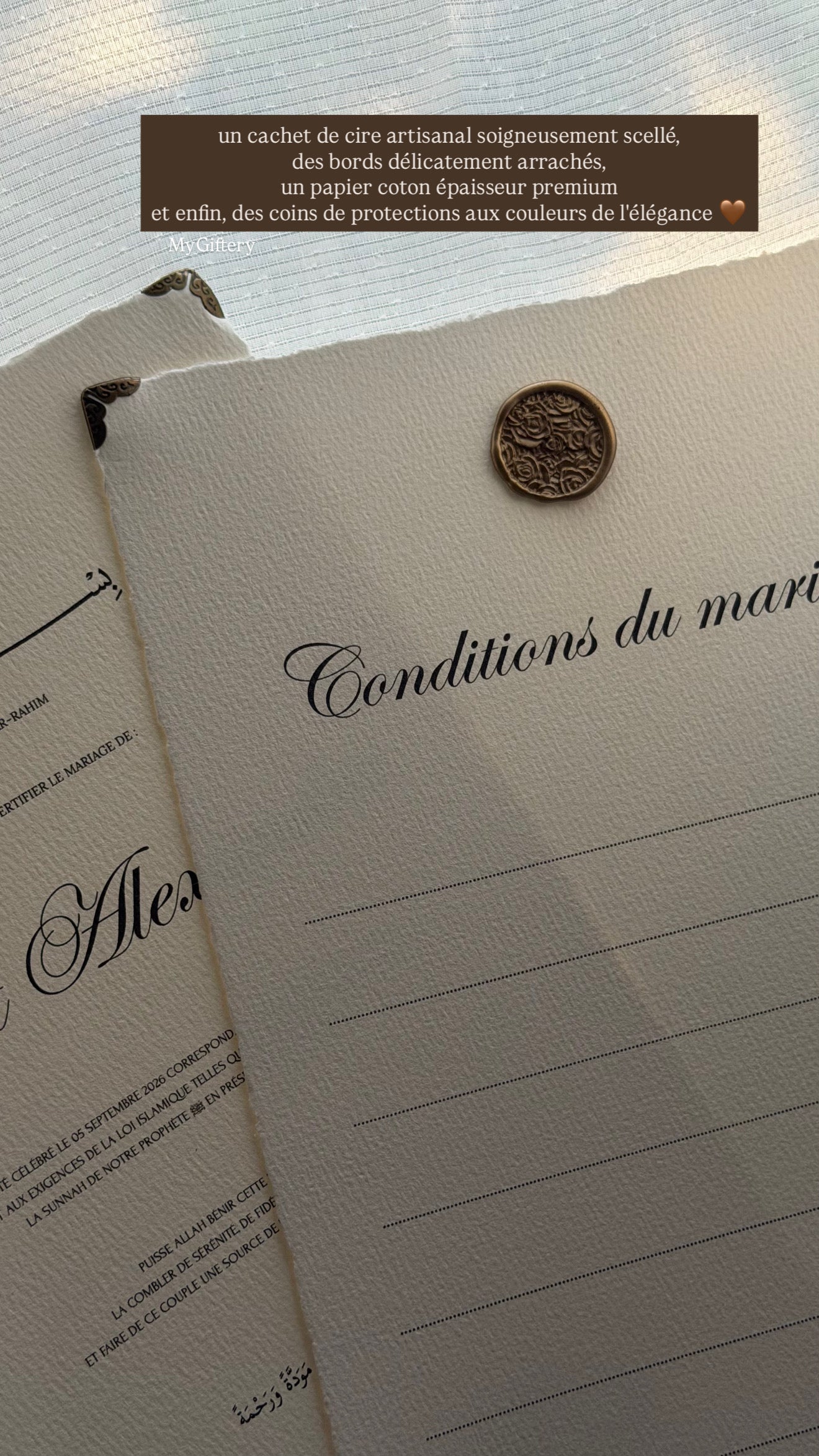 Feuille de conditions - Mariage religieux